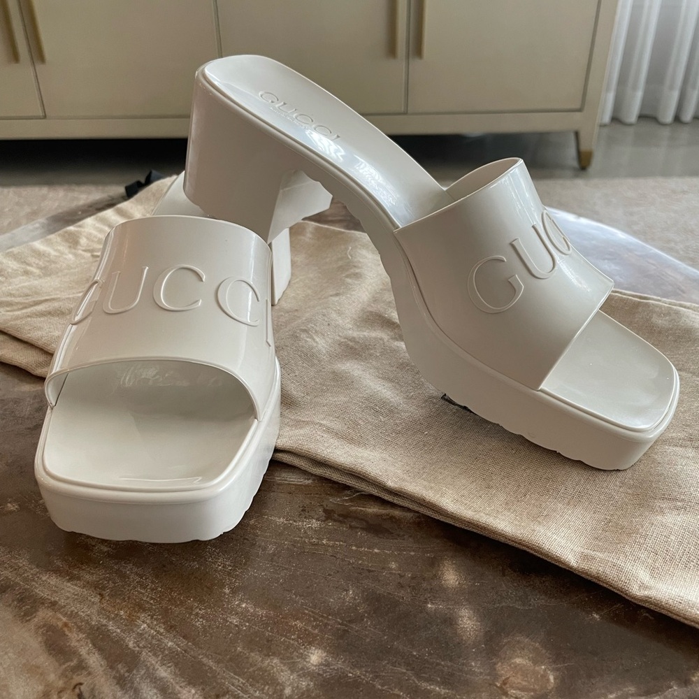Gucci White Platform Mules with Chunky Sole